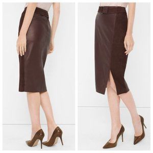 NWT WHBM Leather and Suede Deep Claret Belted Pencil Skirt Size 6